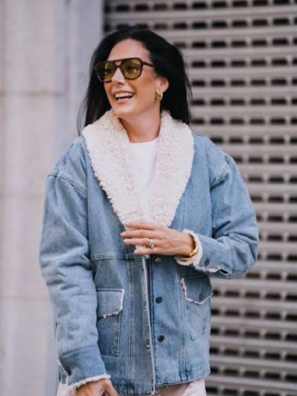 Brunette The Label Farrah Light Blue Denim Jacket with Cream Sherpa